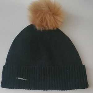 Turtlefur Black Lambswool Beanie Hat With Pom Pom